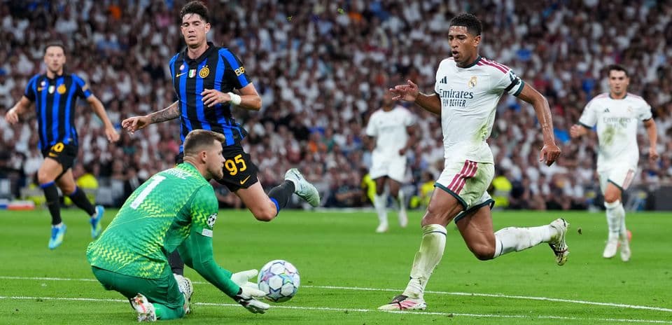 Players competing for the ball in a match