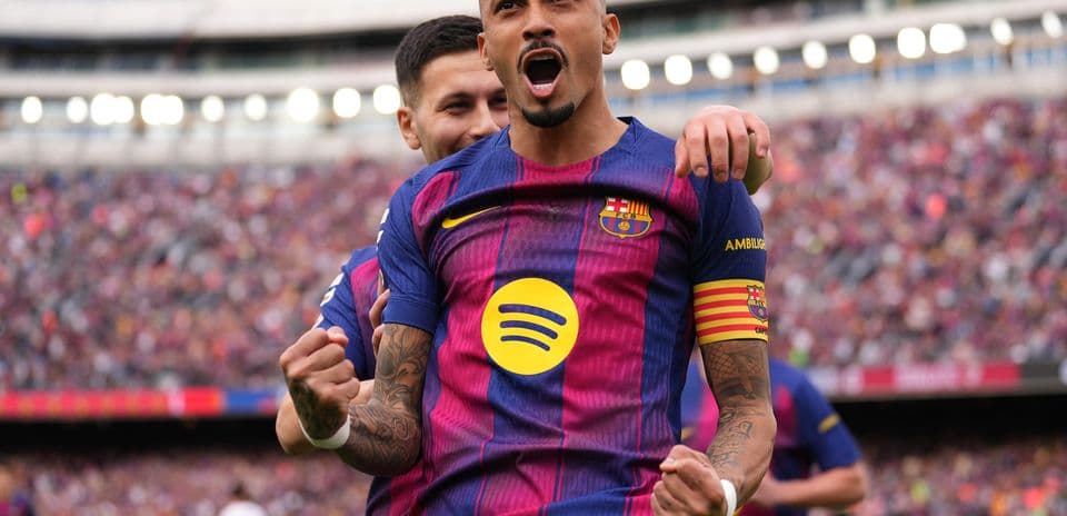 Barcelona player celebrating goal during La Liga match