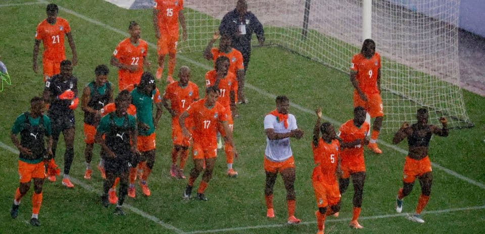 Ivory Coast team celebrating after a match