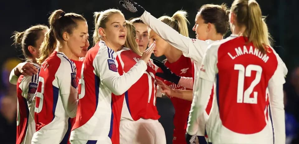Arsenal Women celebrating a goal in match