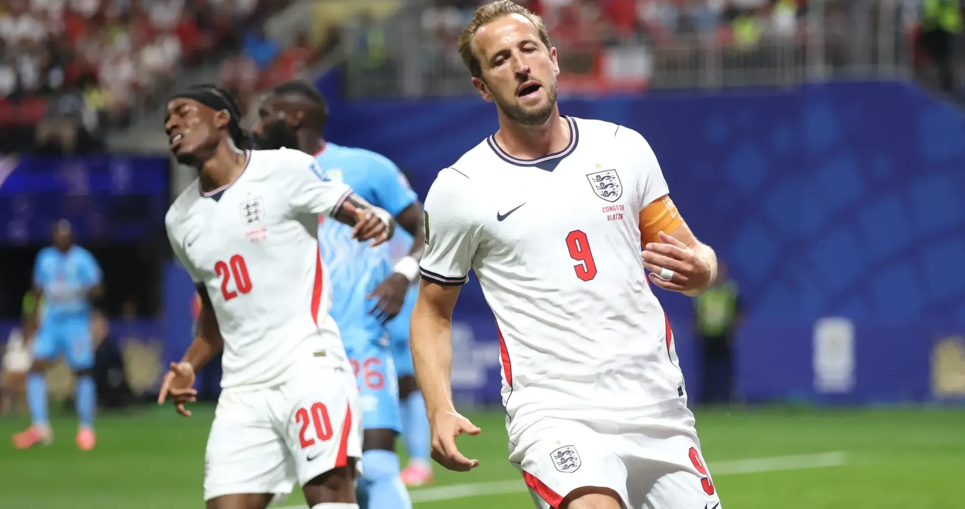England player celebrating goal against Congo DR