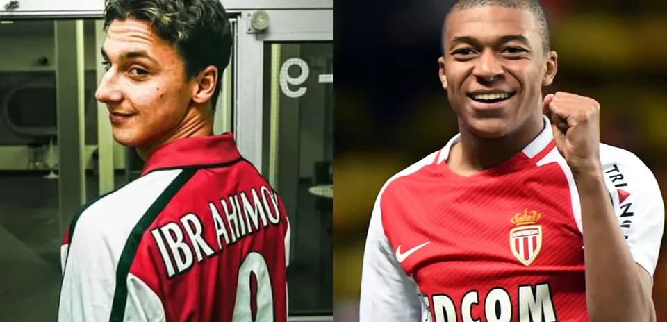 Zlatan Ibrahimović and Kylian Mbappé in team jerseys