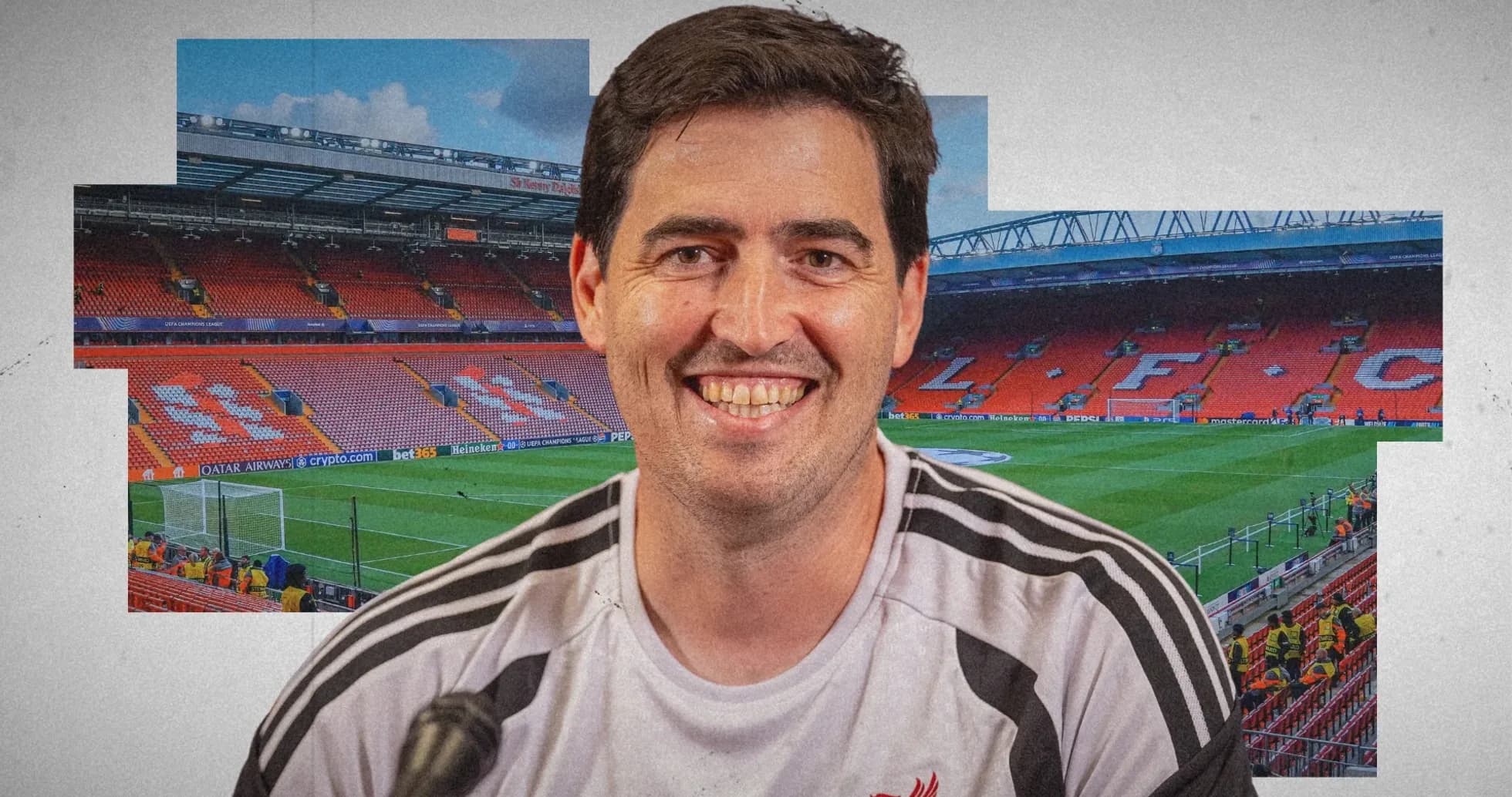 Man smiling in Liverpool FC stadium setting