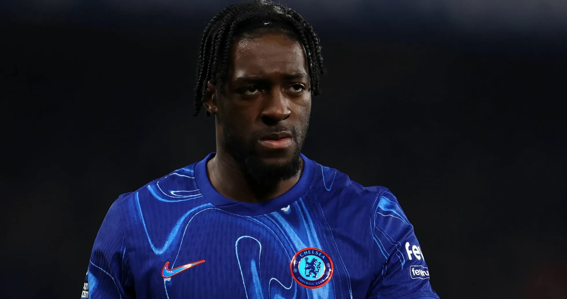 Player wearing Chelsea jersey during match