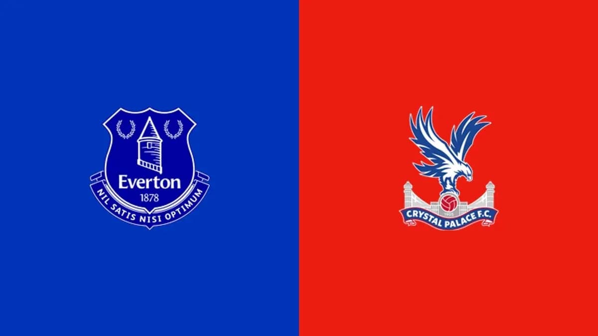 Everton and Crystal Palace club logos on colored backgrounds
