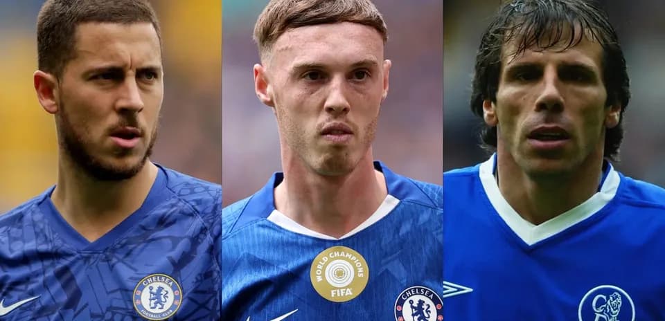 Three Chelsea players in blue kits looking forward