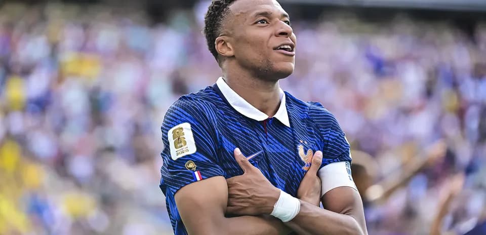 Kylian Mbappé celebrating during World Cup match
