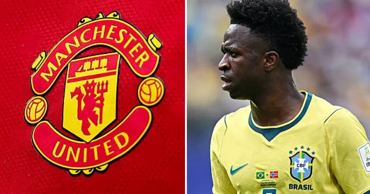 Manchester United logo next to player in Brazil jersey