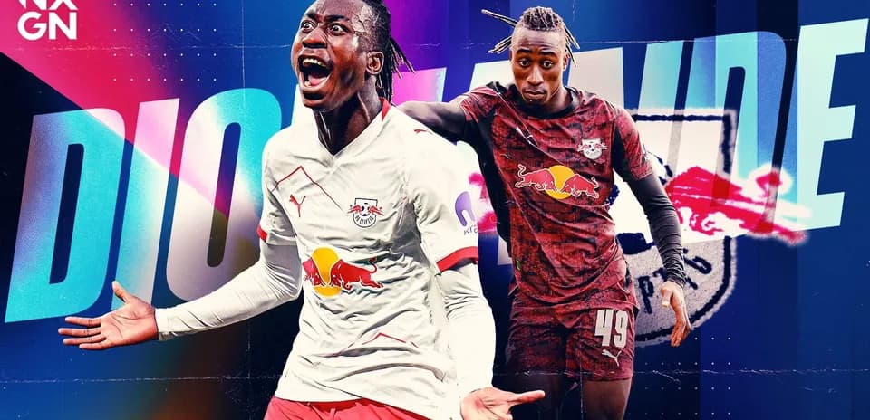 Player celebrating and posing in RB Leipzig kit
