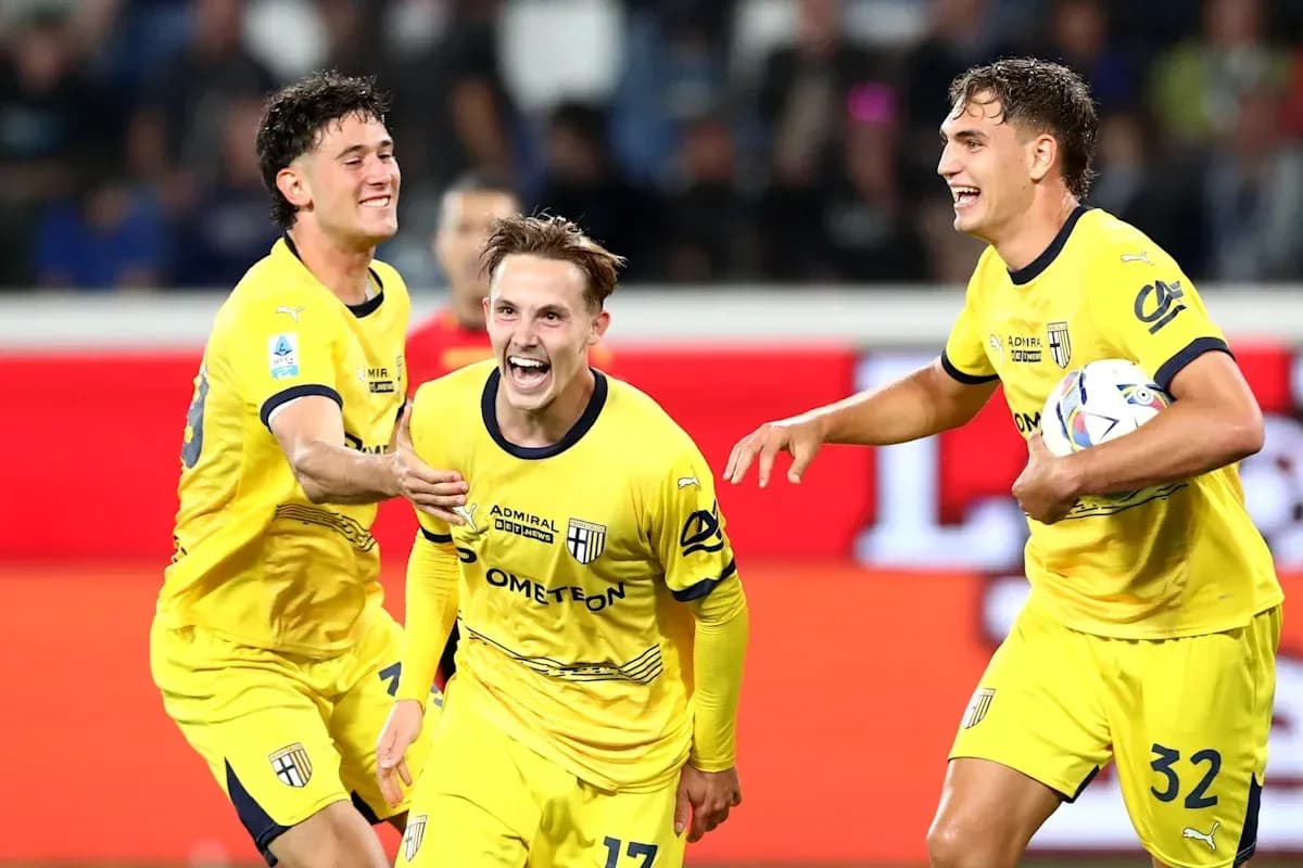 Parma players celebrating a goal on the field