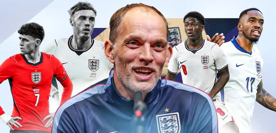England national team players with manager at press conference