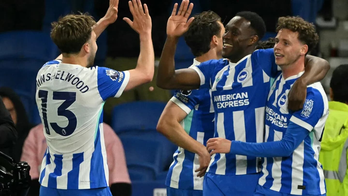 Brighton players celebrating a goal during match