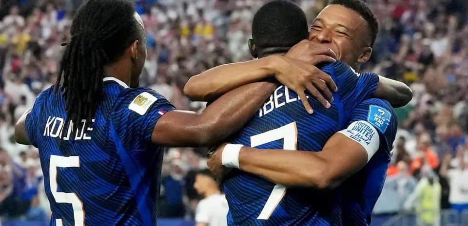 France players celebrating a goal during match
