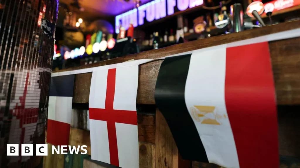 Flags of England, France, and Egypt displayed in bar