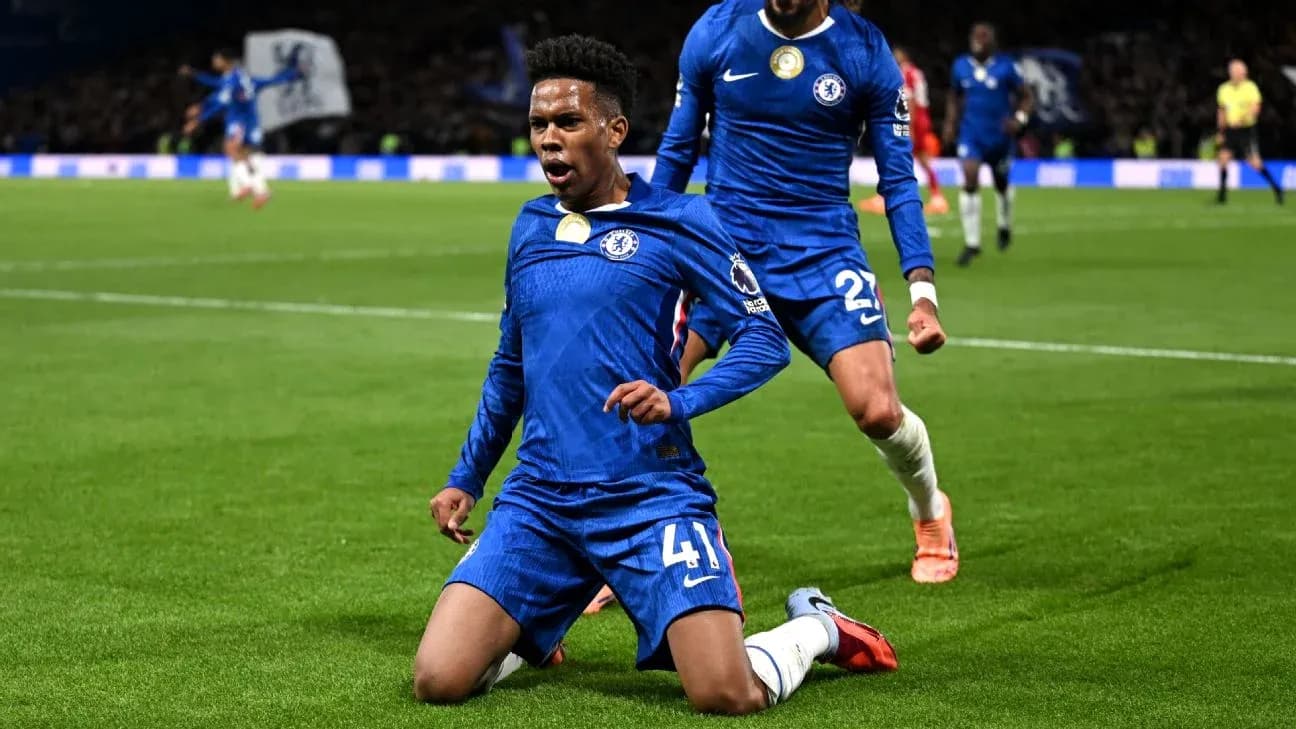 Chelsea player celebrating after scoring a goal