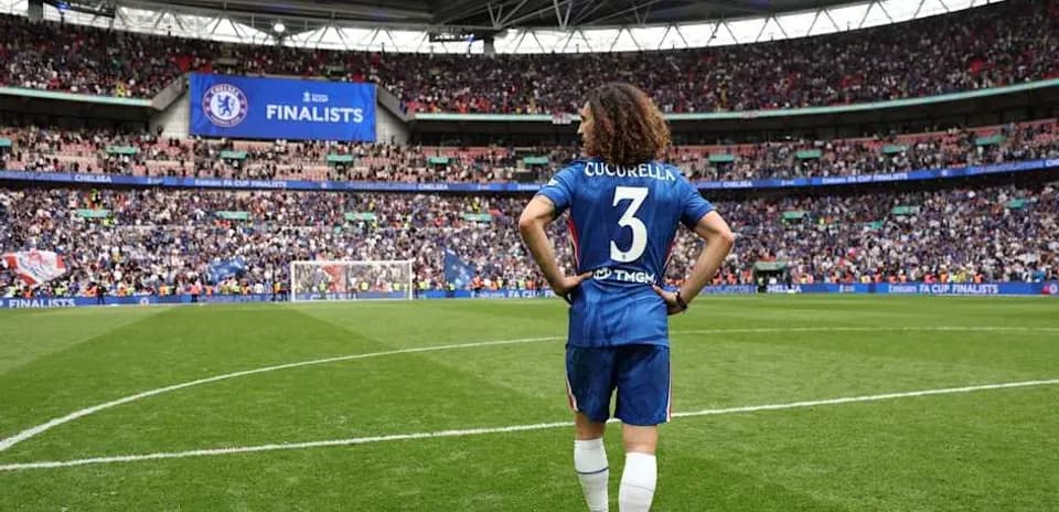 Player Cucurella on pitch at Wembley Stadium