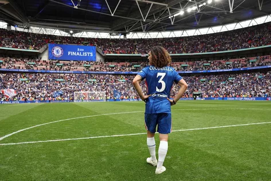 Player Cucurella on pitch at Wembley Stadium