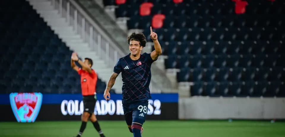Player celebrating during Colorado Rapids II match