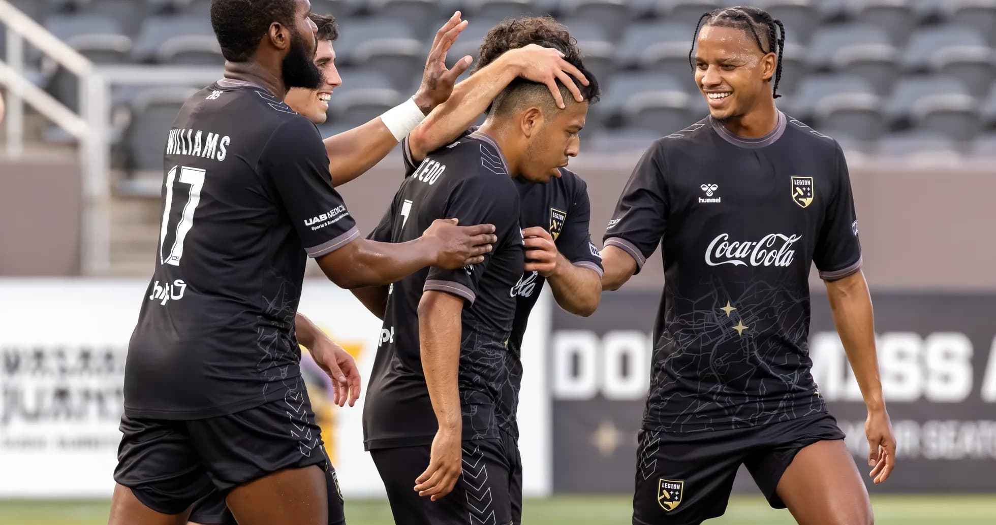 Birmingham Legion players celebrating a goal