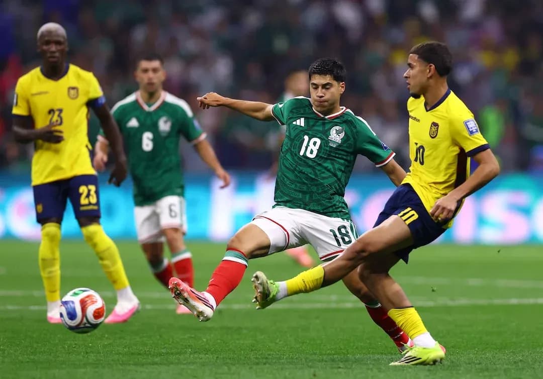 Mexico and Ecuador players in World Cup match