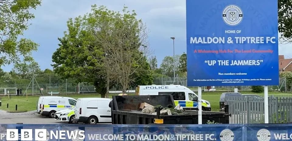 Maldon & Tiptree FC stadium entrance and police presence