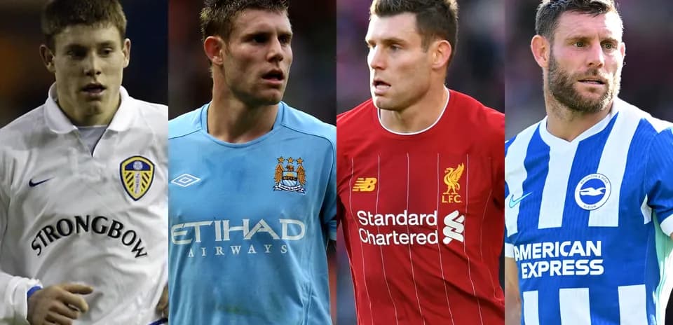 Four football players in different club jerseys