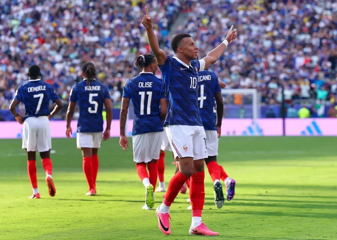 Kylian Mbappe celebrating during France match
