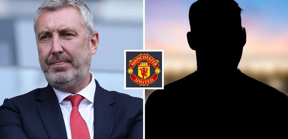 Man in suit with Manchester United logo and silhouette