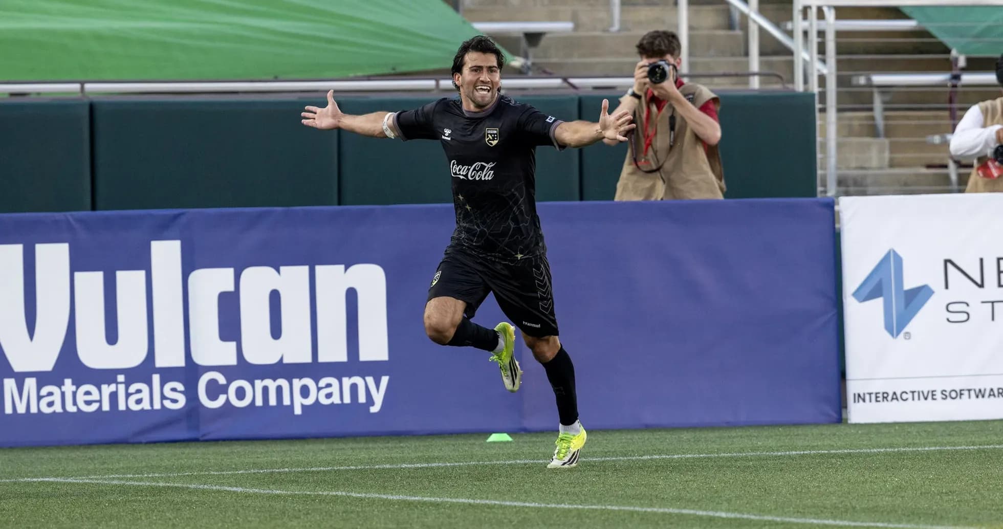 Player celebrating goal during Birmingham Legion match
