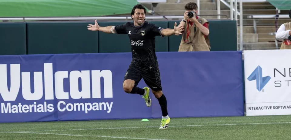 Player celebrating goal during Birmingham Legion match