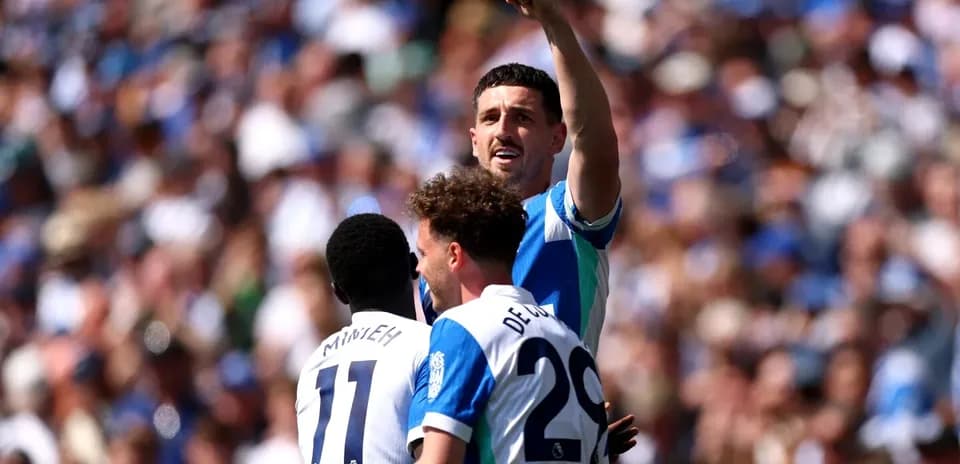 Brighton players celebrating during Premier League match