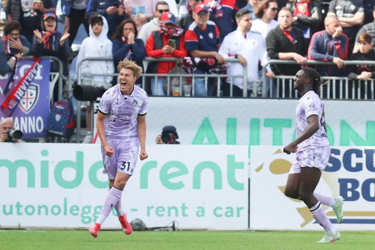 Udinese players celebrating a goal against Cagliari