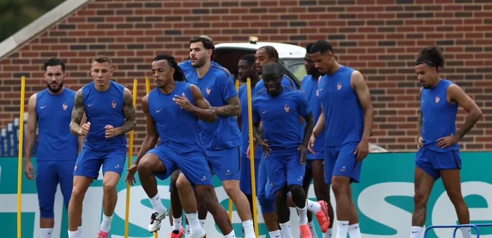 France national team training session with players running