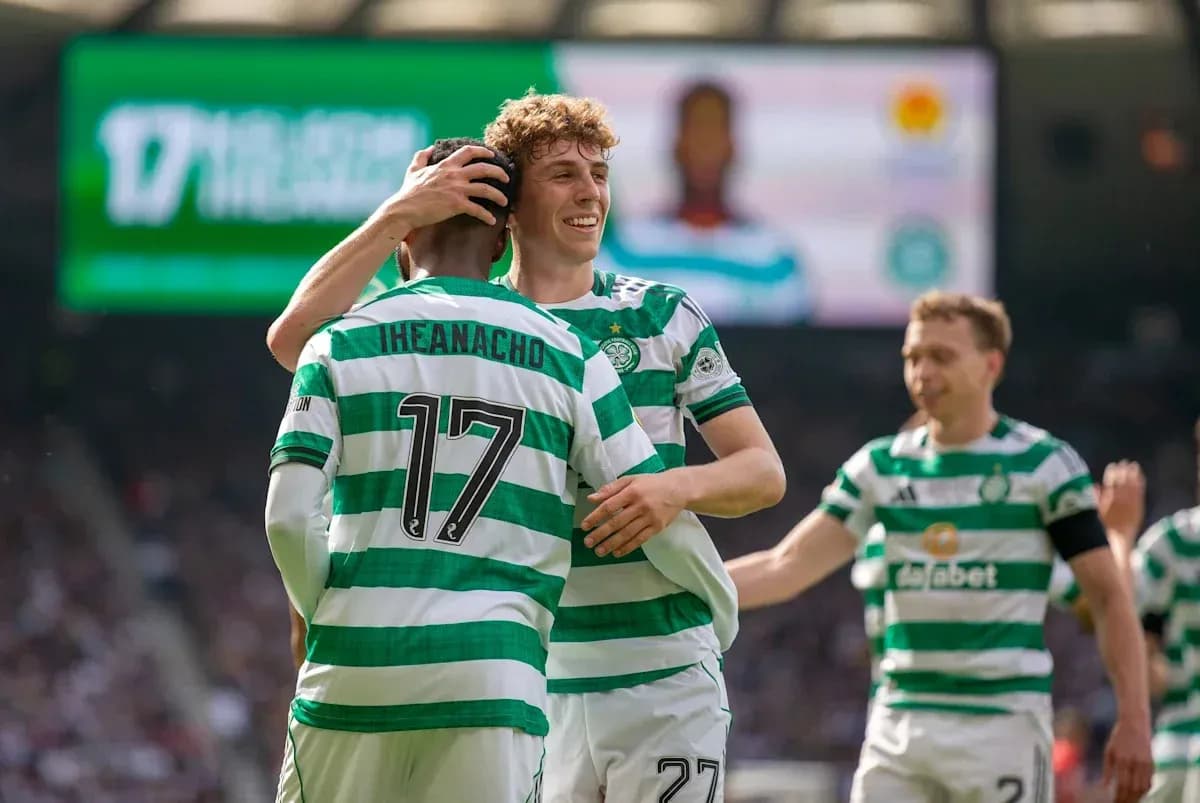 Celtic players celebrating a goal on the pitch