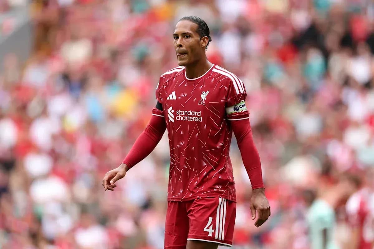 Virgil van Dijk in Liverpool kit on pitch