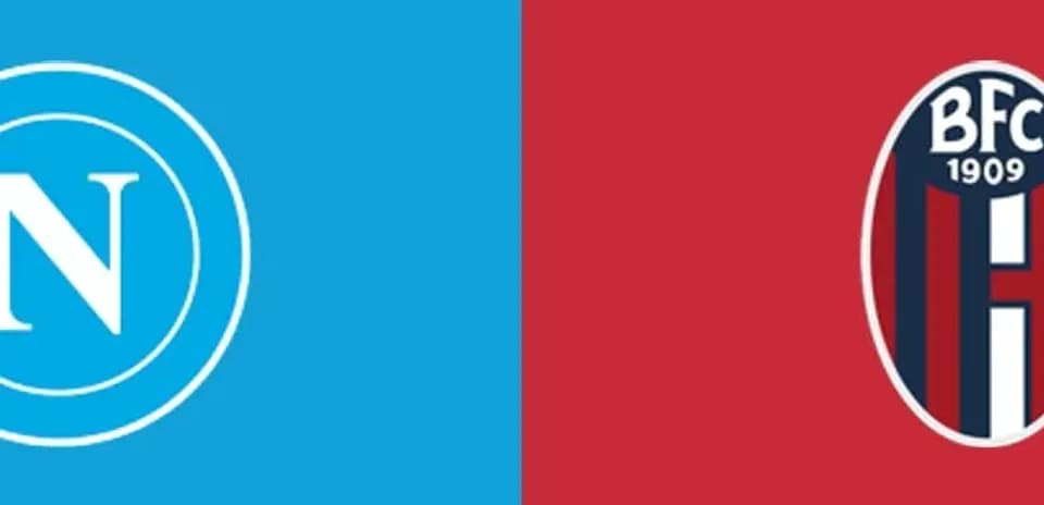 Logos of Napoli and Bologna FC on contrasting backgrounds