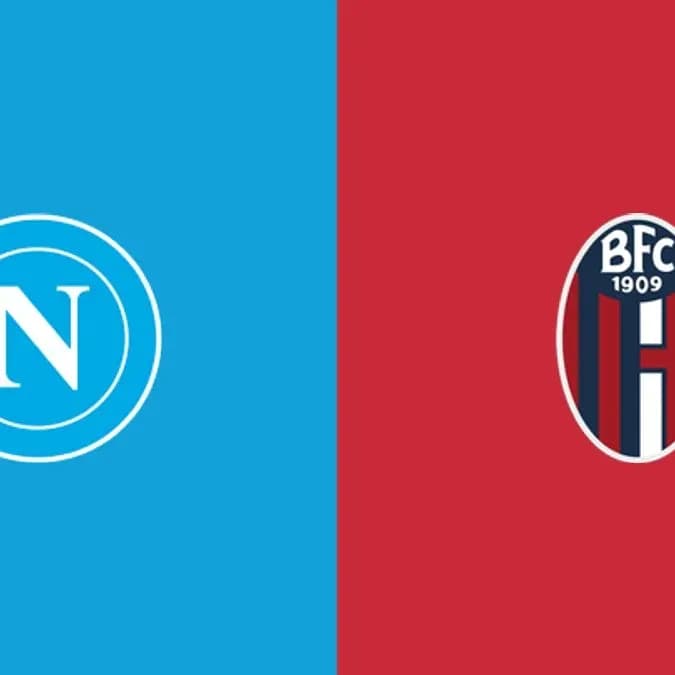 Logos of Napoli and Bologna FC on contrasting backgrounds