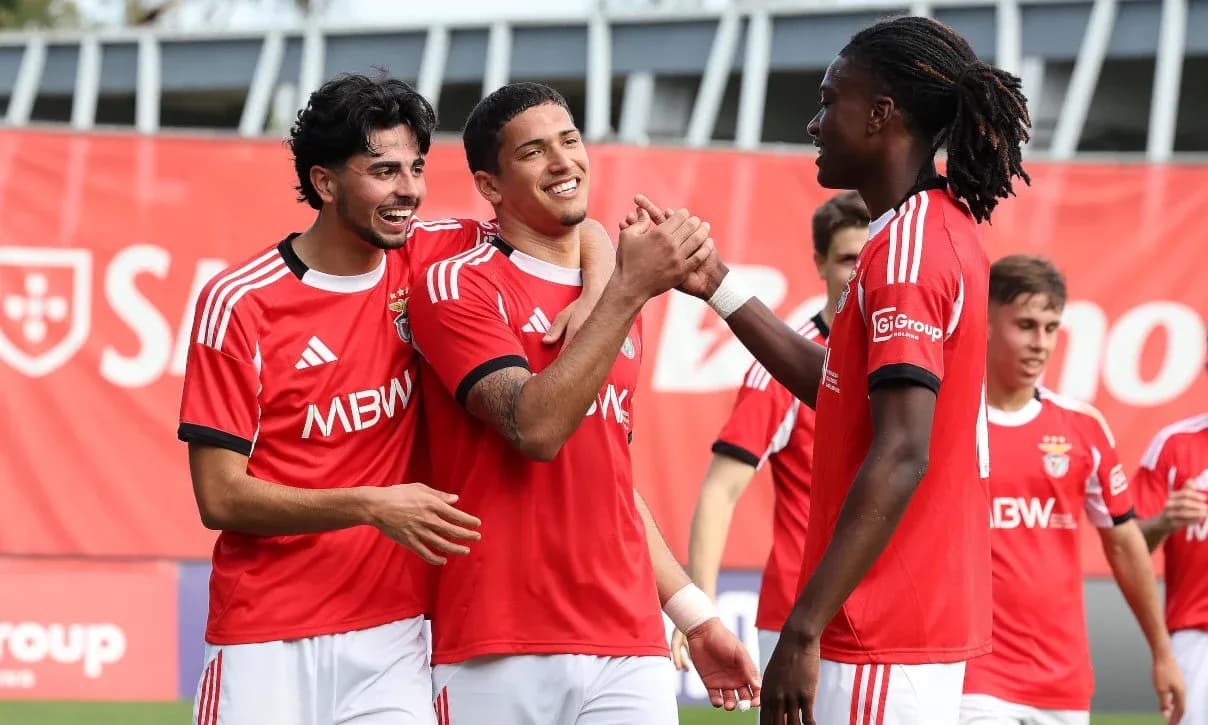 Benfica players celebrating during training session