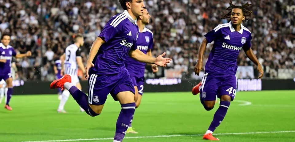 Anderlecht players celebrating a goal during match Anderlecht players celebrating a goal during match