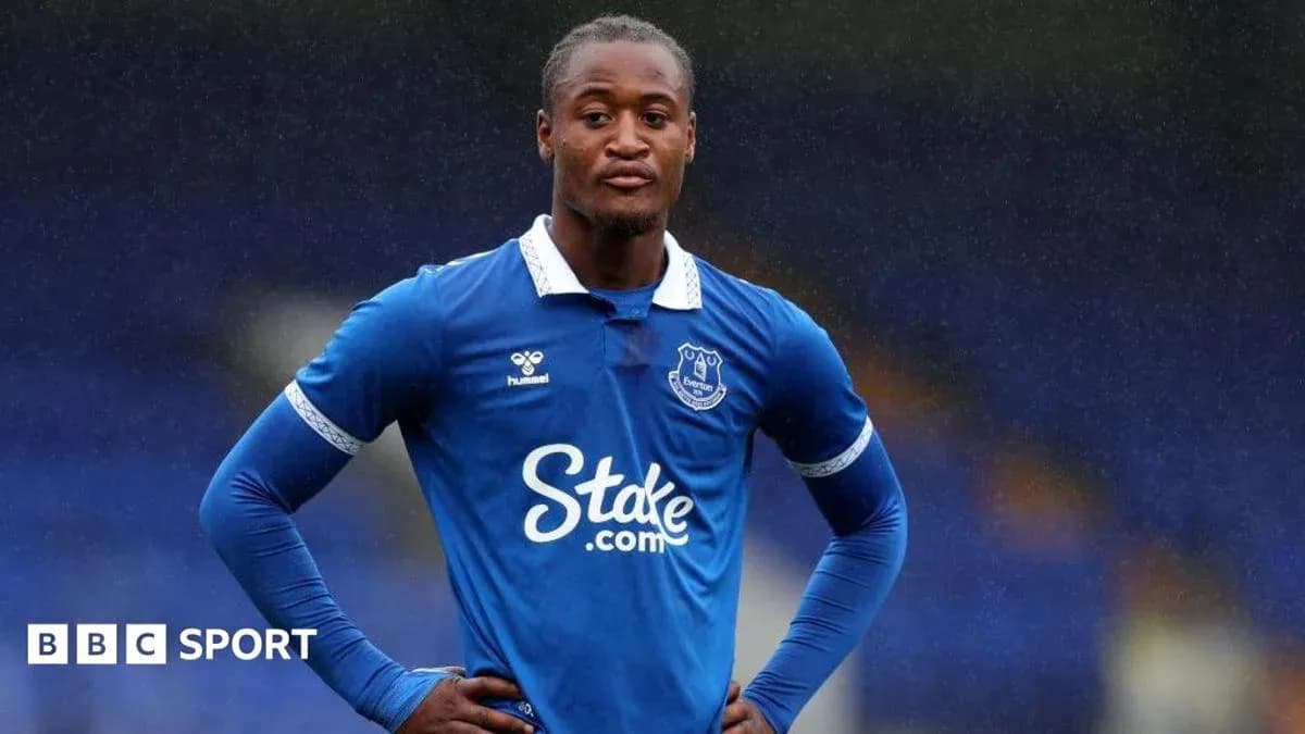 Everton player standing on pitch in blue kit Everton player standing on pitch in blue kit