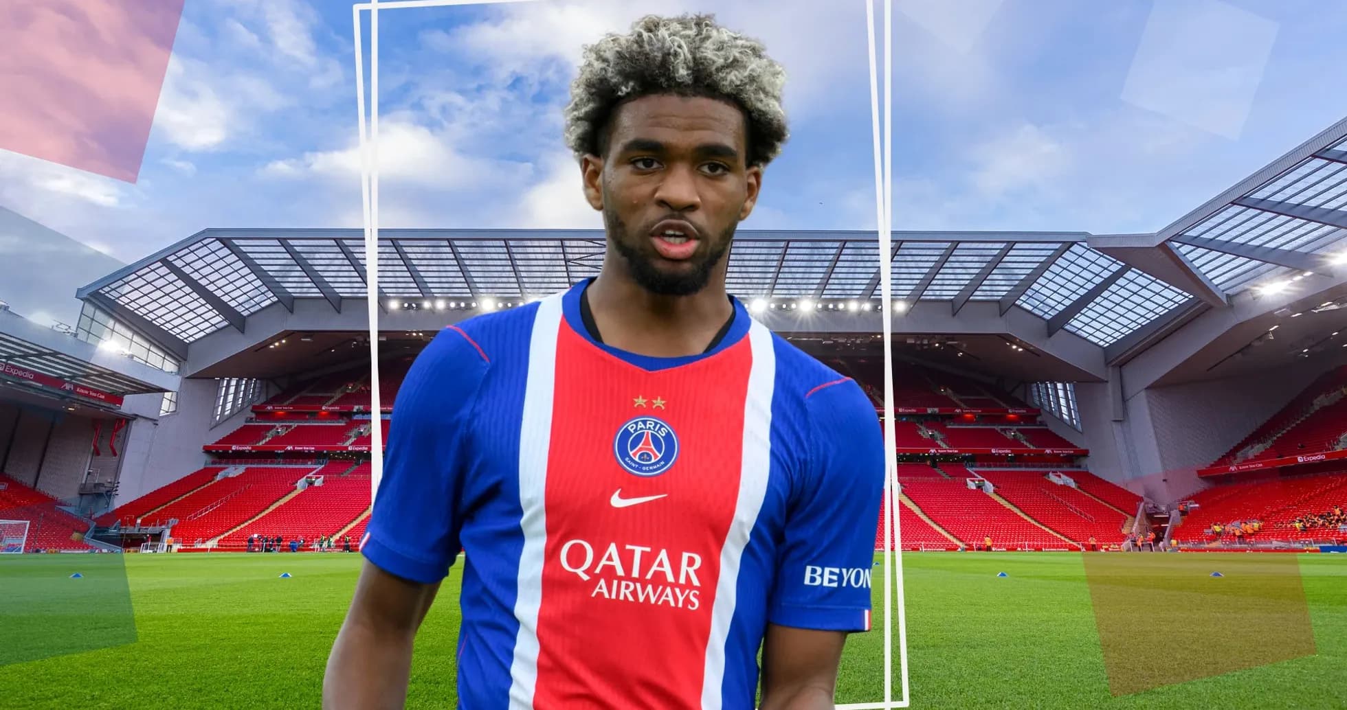 Player in Paris Saint-Germain jersey at Anfield Player in Paris Saint-Germain jersey at Anfield