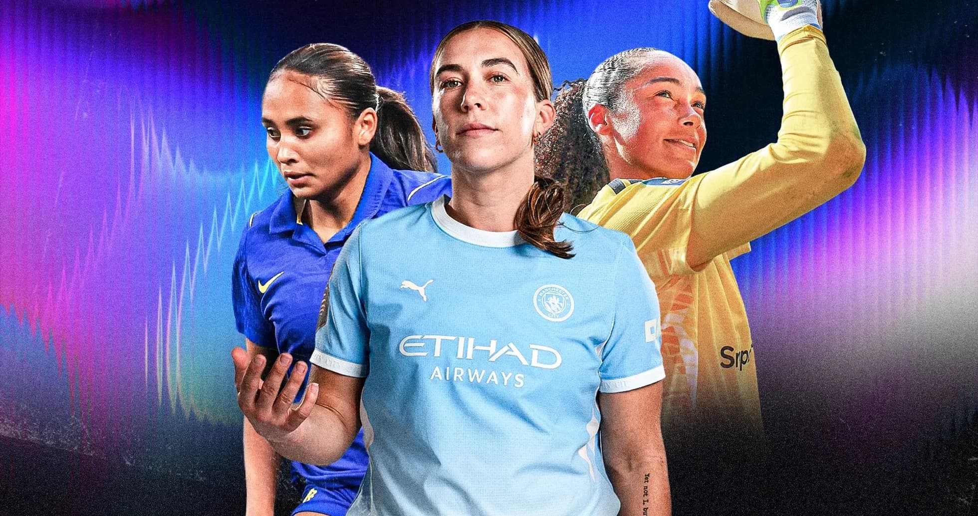Three soccer players in different uniforms and poses Three soccer players in different uniforms and poses