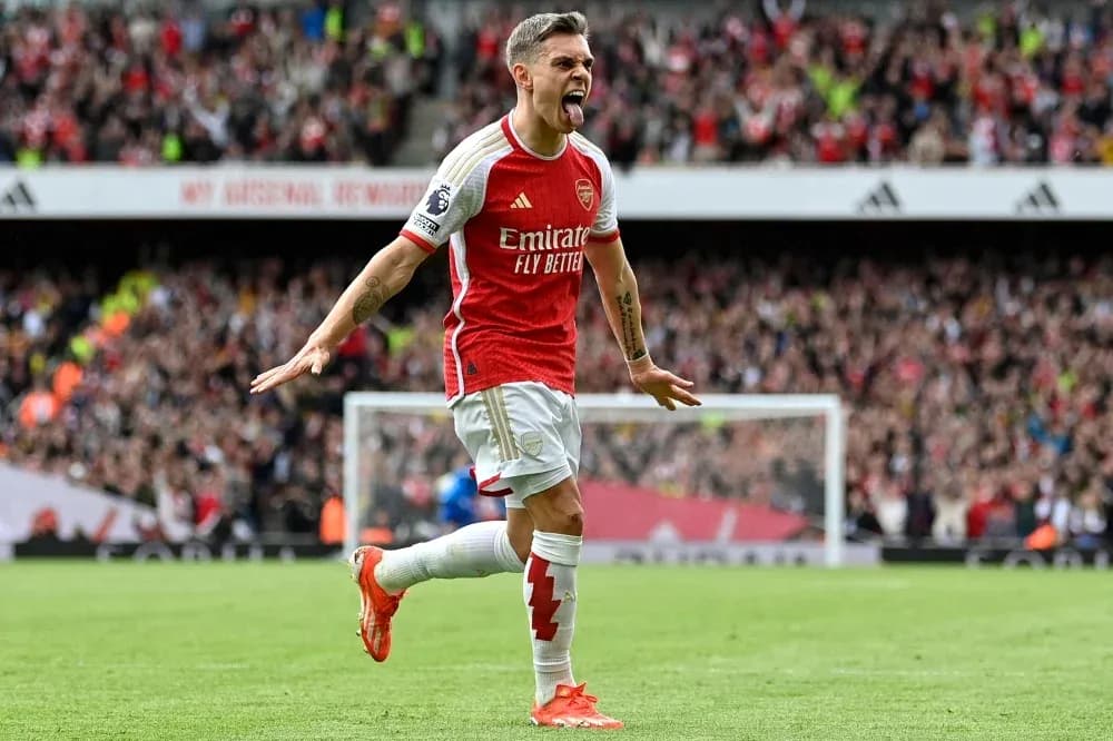 Arsenal player celebrating a goal at the stadium Arsenal player celebrating a goal at the stadium