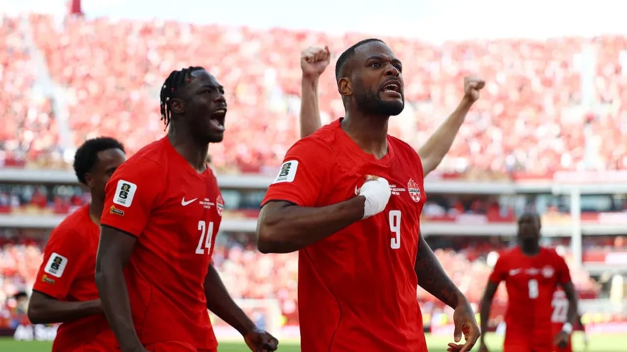 Canada players celebrating a goal during match Canada players celebrating a goal during match