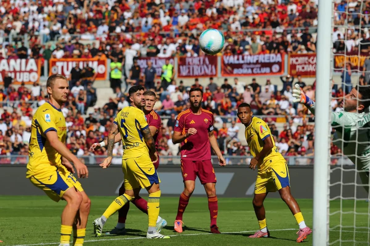 Players watching the ball during Serie A match Players watching the ball during Serie A match