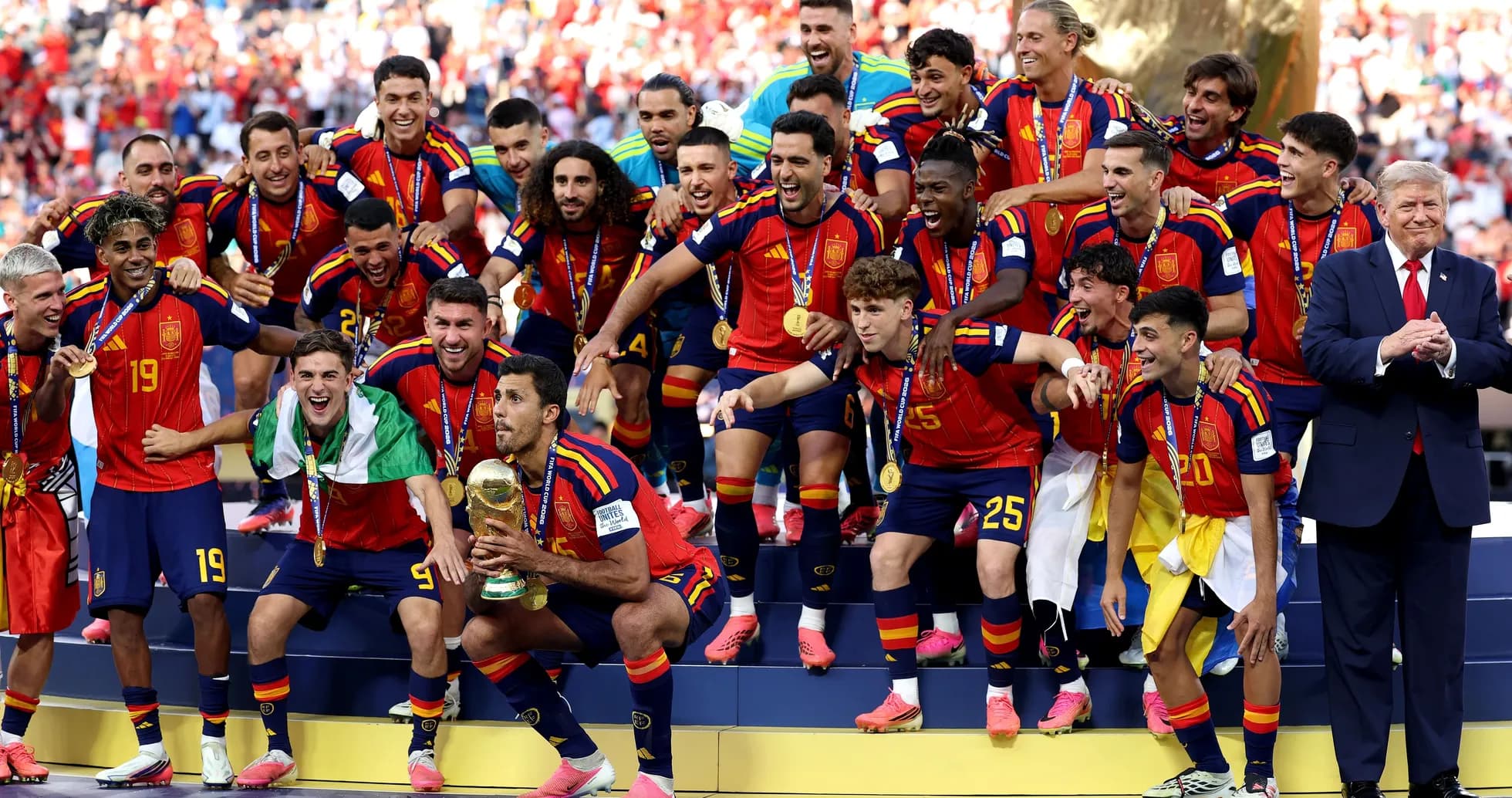 Spain national team celebrating with the trophy Spain national team celebrating with the trophy
