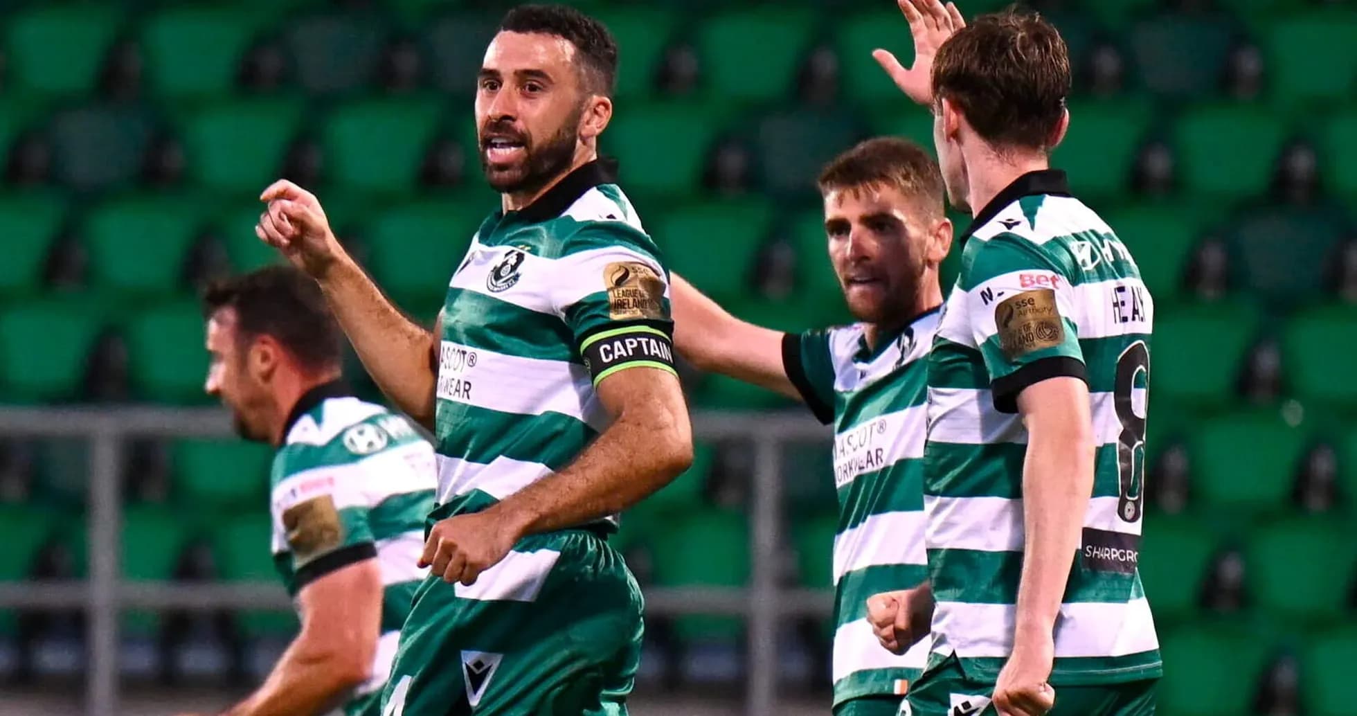 Shamrock Rovers celebrating a goal during match Shamrock Rovers celebrating a goal during match