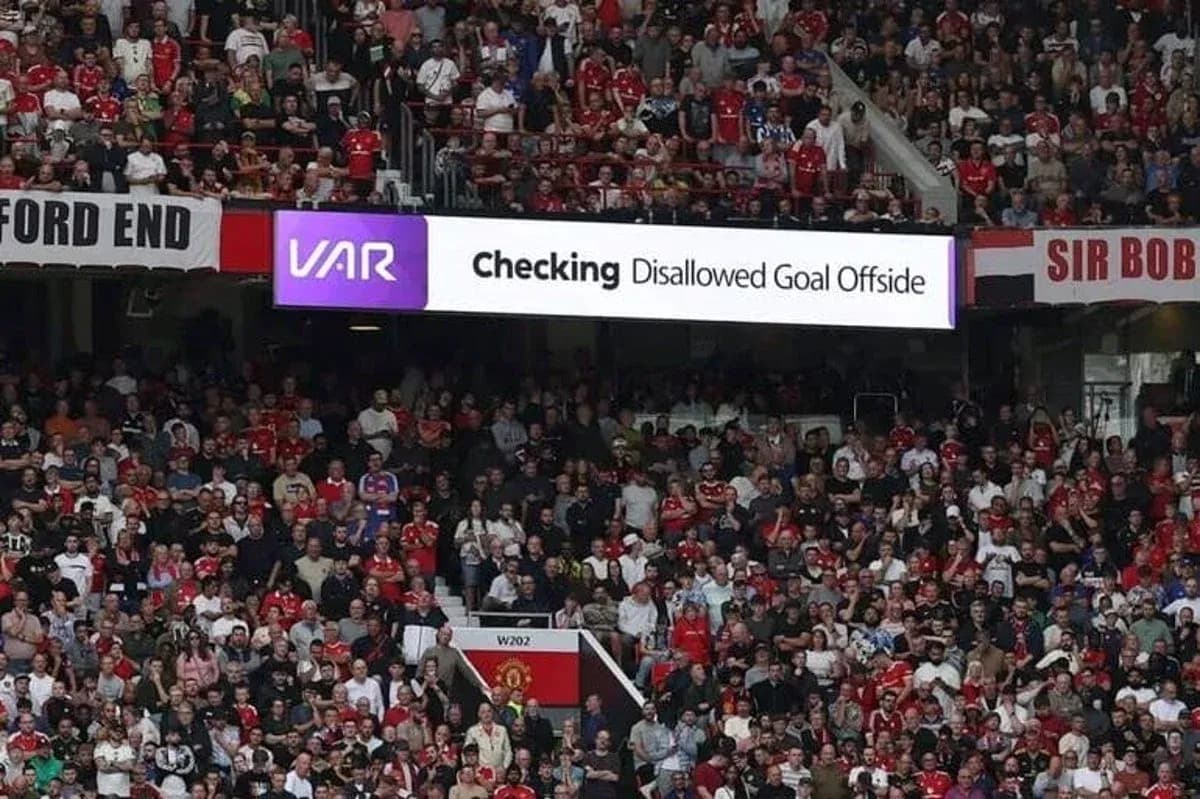 Crowd reacting to VAR checking disallowed goal Crowd reacting to VAR checking disallowed goal