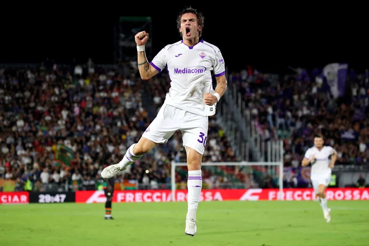 Fiorentina player celebrating a goal during match Fiorentina player celebrating a goal during match