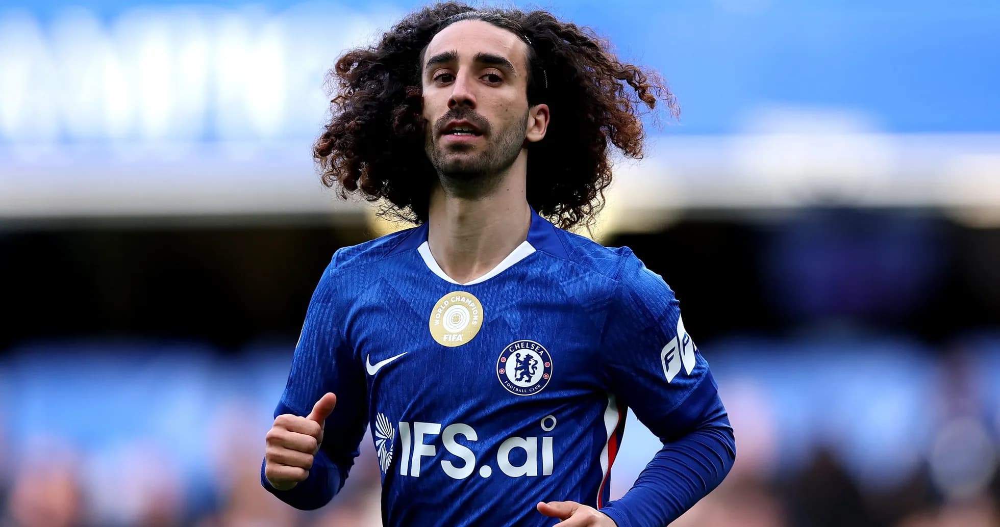 Player running in Chelsea kit during match Player running in Chelsea kit during match